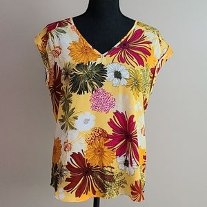 New York & Company Yellow Floral Layering Shirt